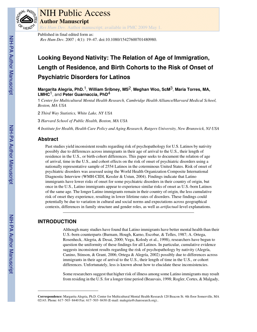 Pdf Looking Beyond Nativity The Relation Of Age Of Immigration