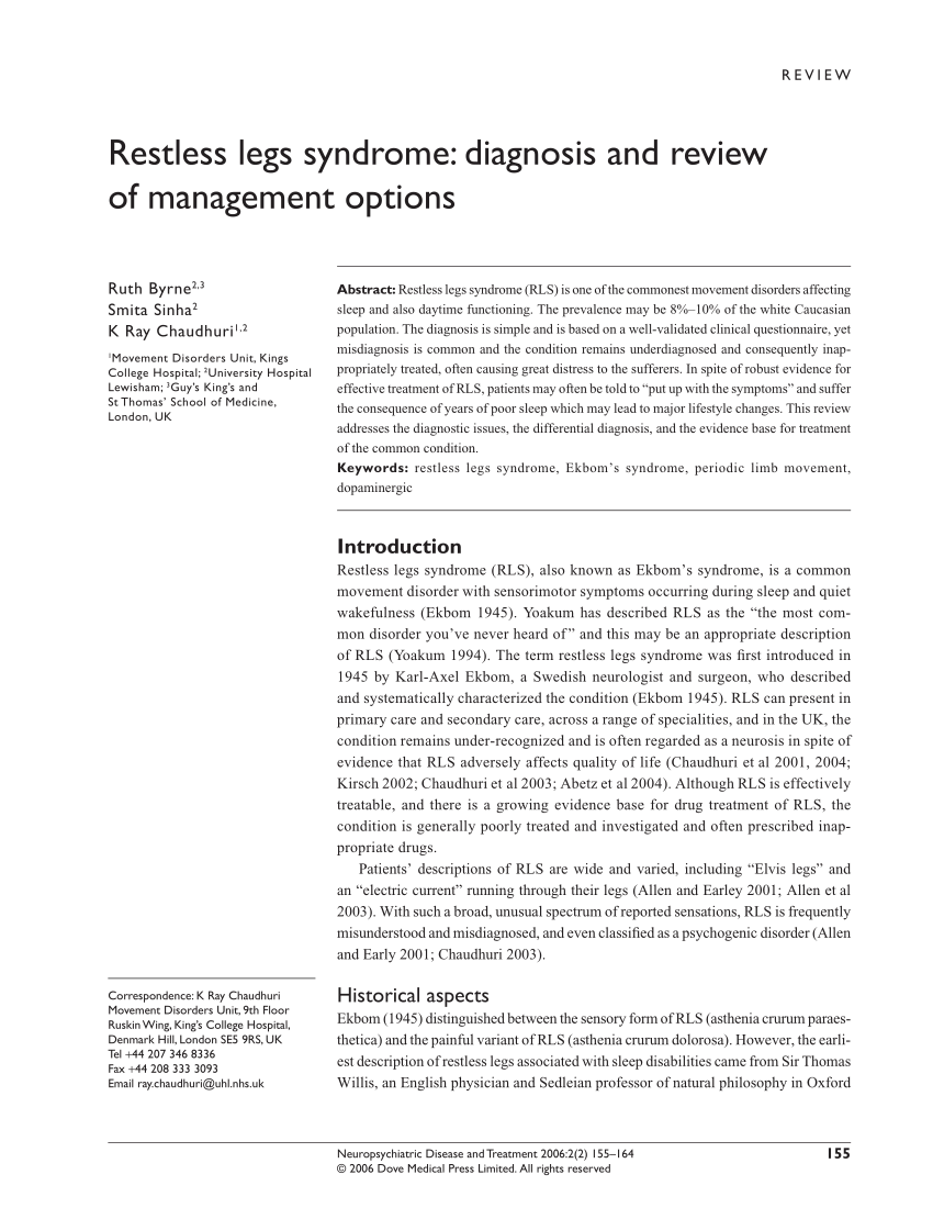 PDF) Restless legs syndrome: Diagnosis and review of management options