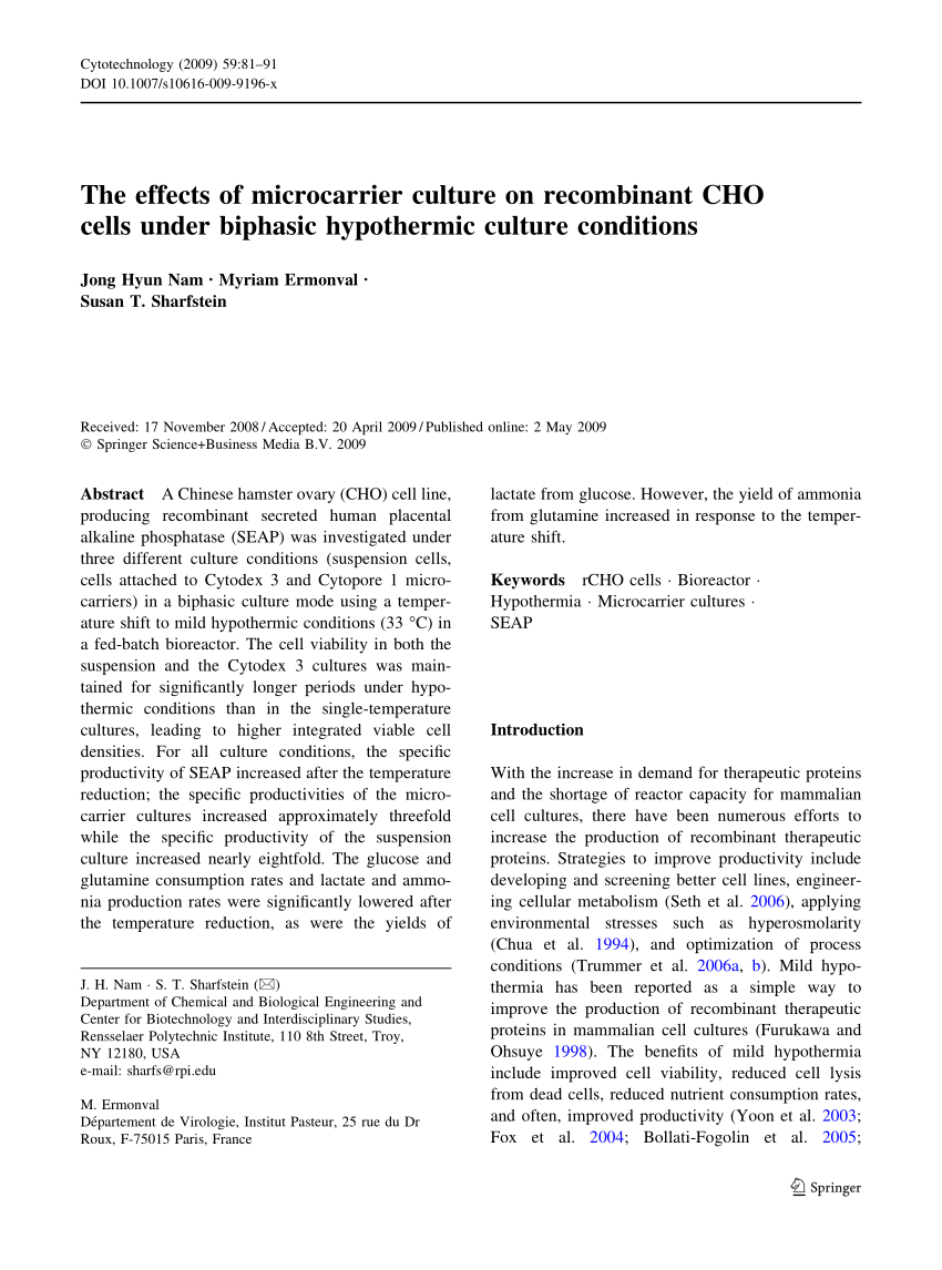 PDF) The effects of microcarrier culture on recombinant CHO cells 