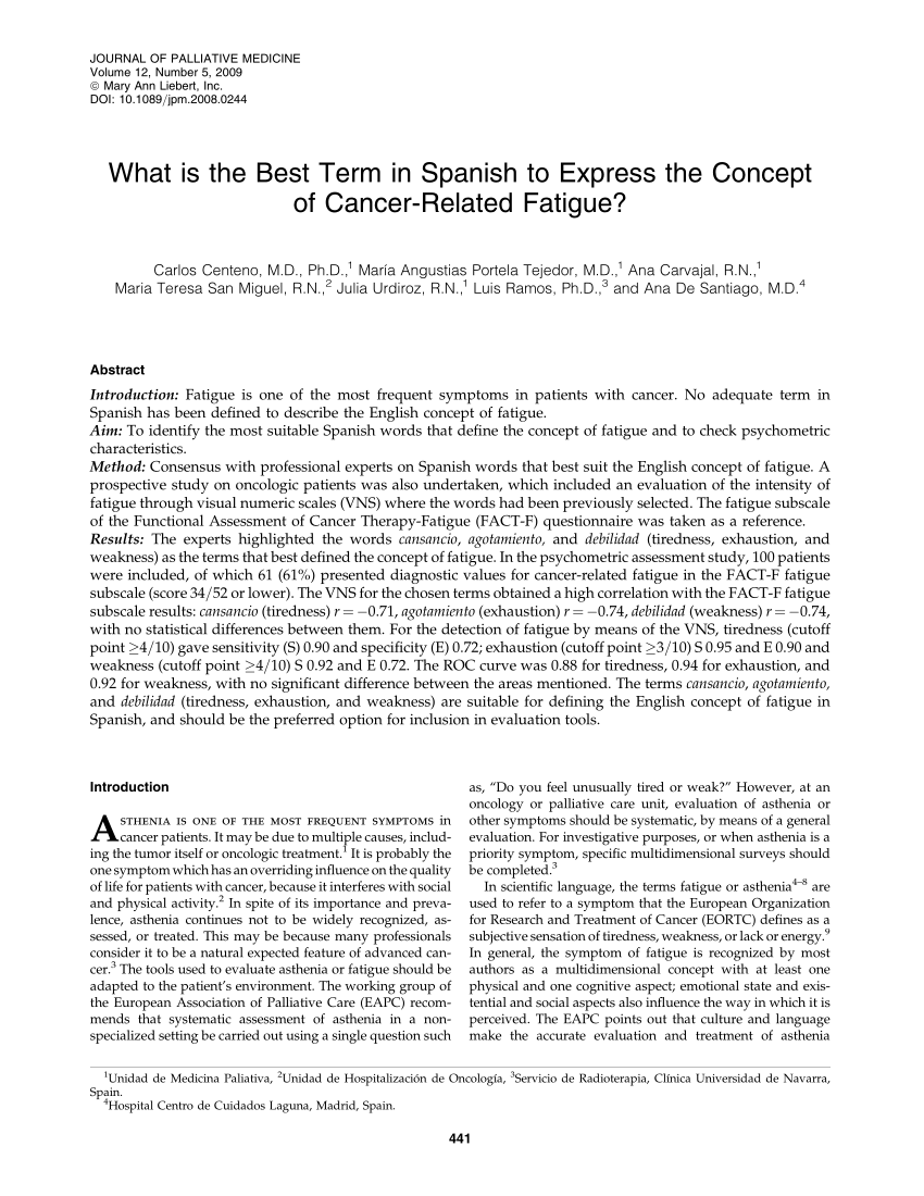 Pdf What Is The Best Term In Spanish To Express The Concept Of Cancer Related Fatigue