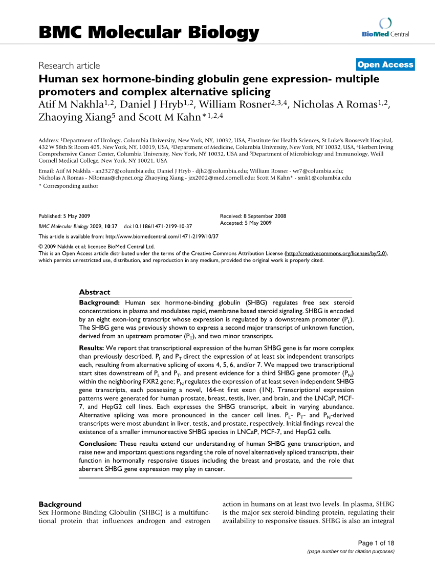 PDF) Human sex hormone-binding globulin gene expression- multiple 