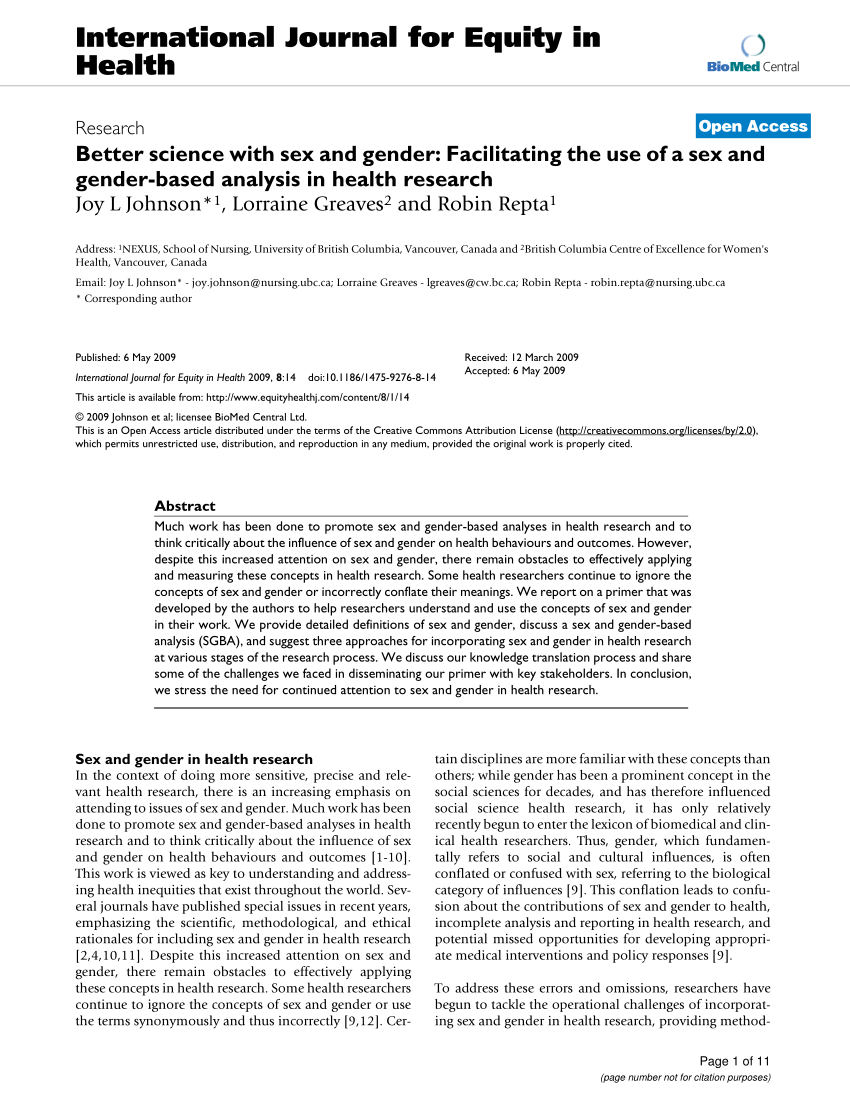 PDF) Better science with sex and gender: Facilitating the use of a sex and  gender-based analysis in health research