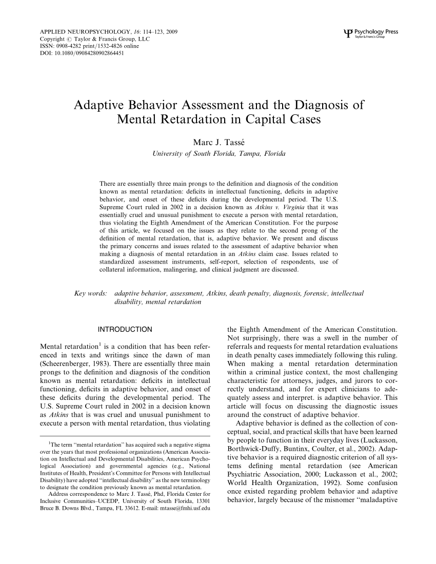 PDF) Adaptive Behavior Assessment and the Diagnosis of Mental ...