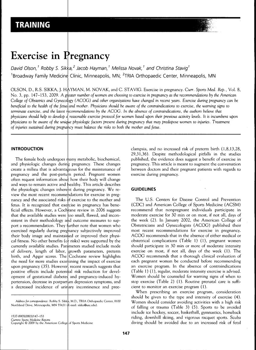 A Sports Medicine Physician's Recommendations for Exercise in Pregnancy
