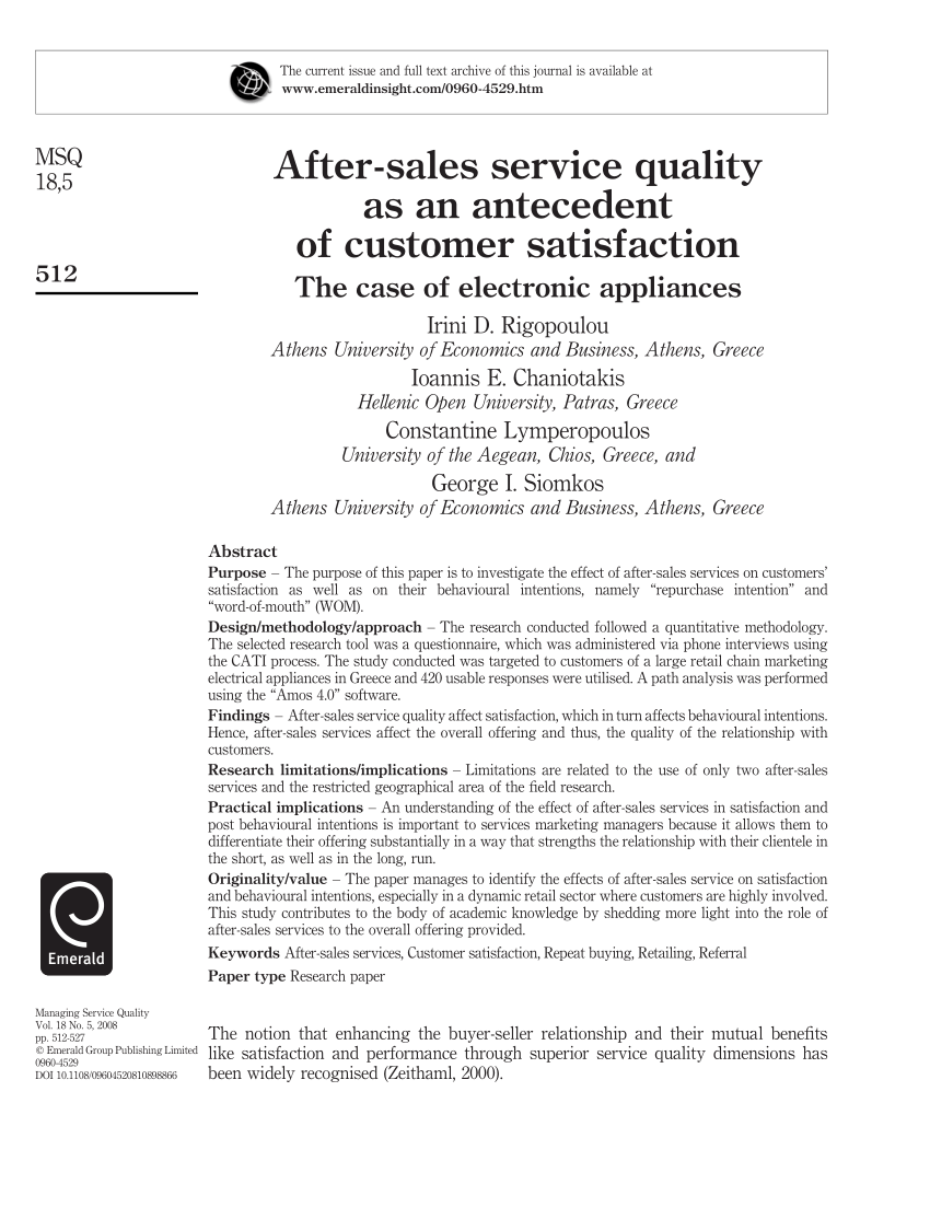 Research paper on after sales service