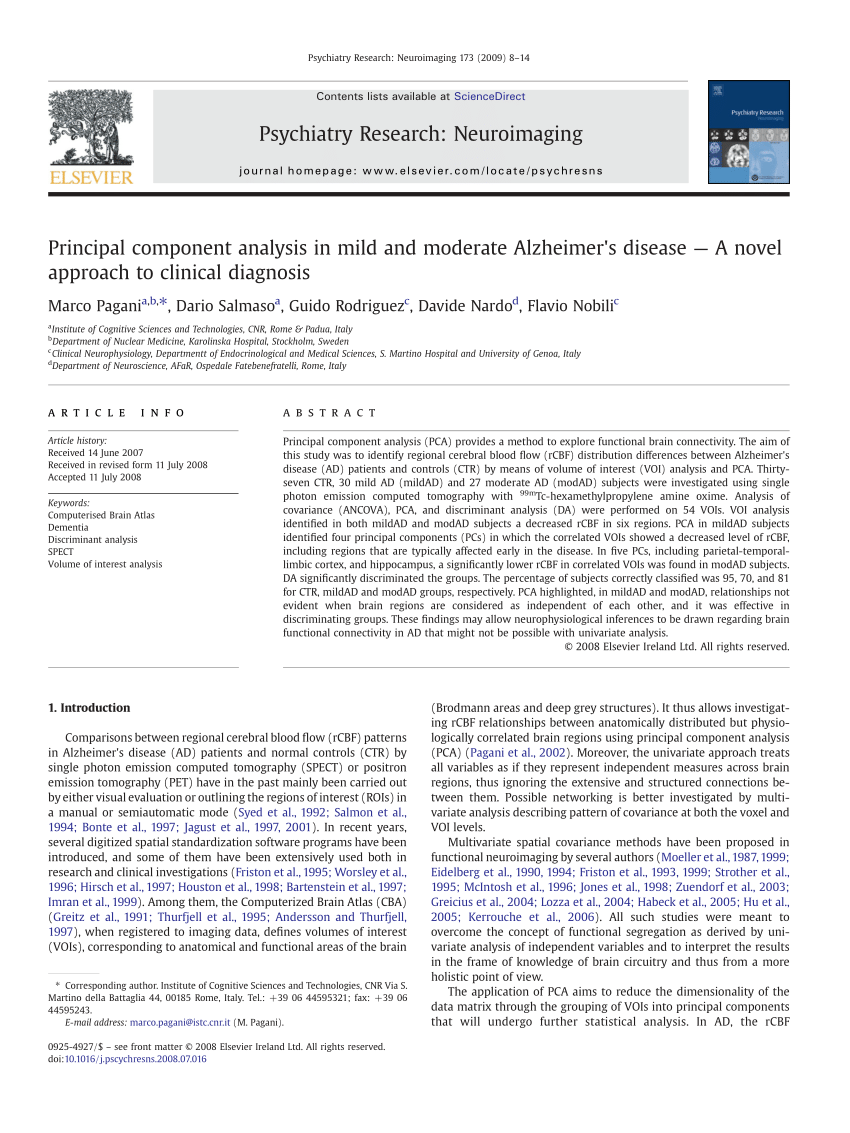 Pdf Principal Component Analysis In Mild And Moderate Alzheimers Disease A Novel Approach 1782