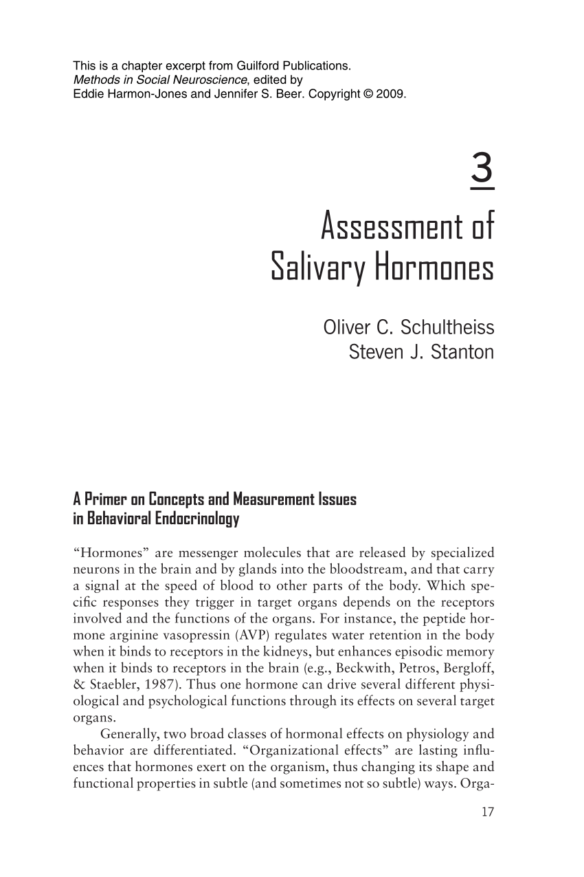 Pdf Assessment Of Salivary Hormones