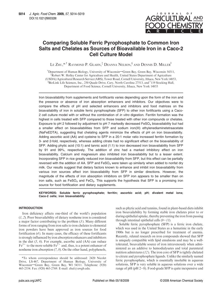 PDF) Comparing Soluble Ferric Pyrophosphate to Common Iron Salts and  Chelates as Sources of Bioavailable Iron in a Caco-2 Cell Culture Model