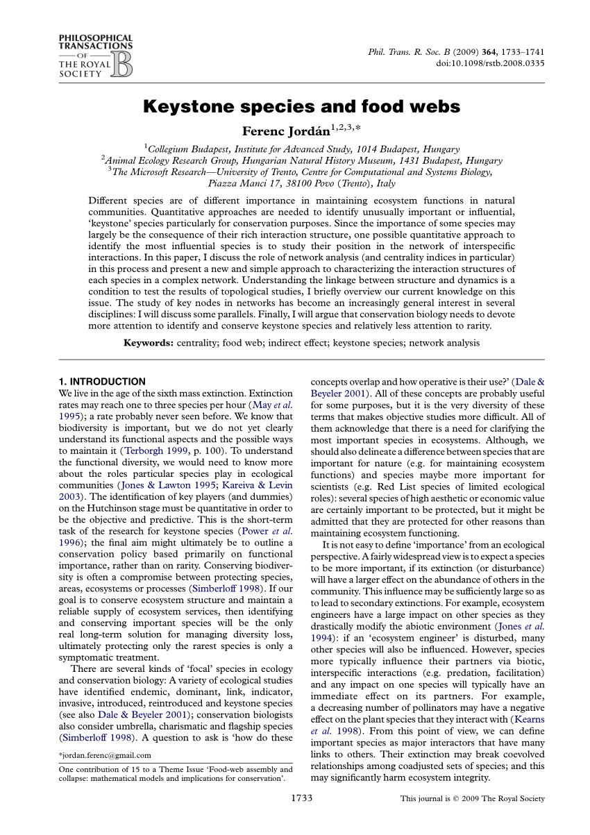 (PDF) Keystone Species and Food Webs