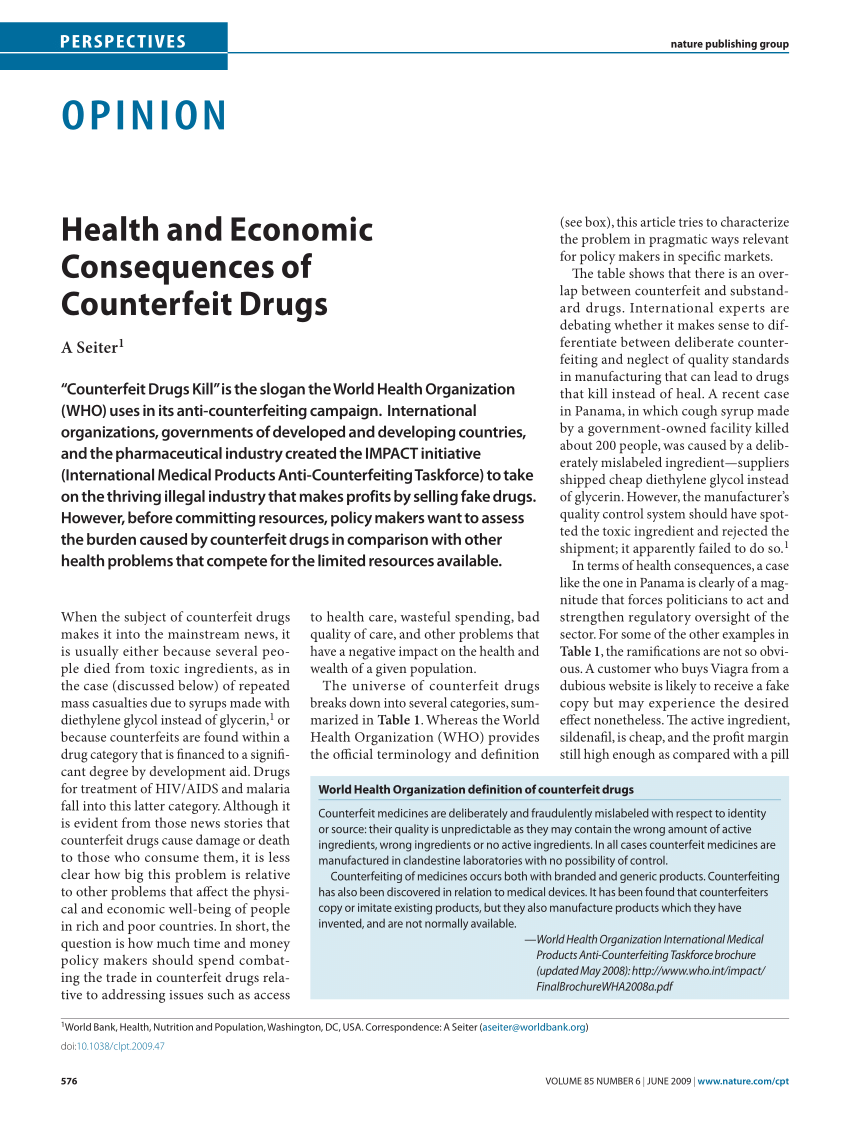 Pdf Health And Economic Consequences Of Counterfeit Drugs