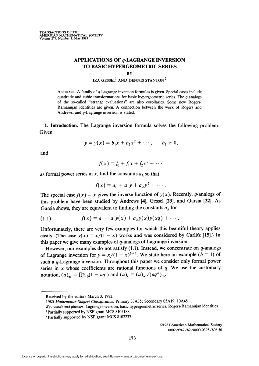 Pdf Applications Of Q Lagrange Inversion To Basic Hypergeometric Series