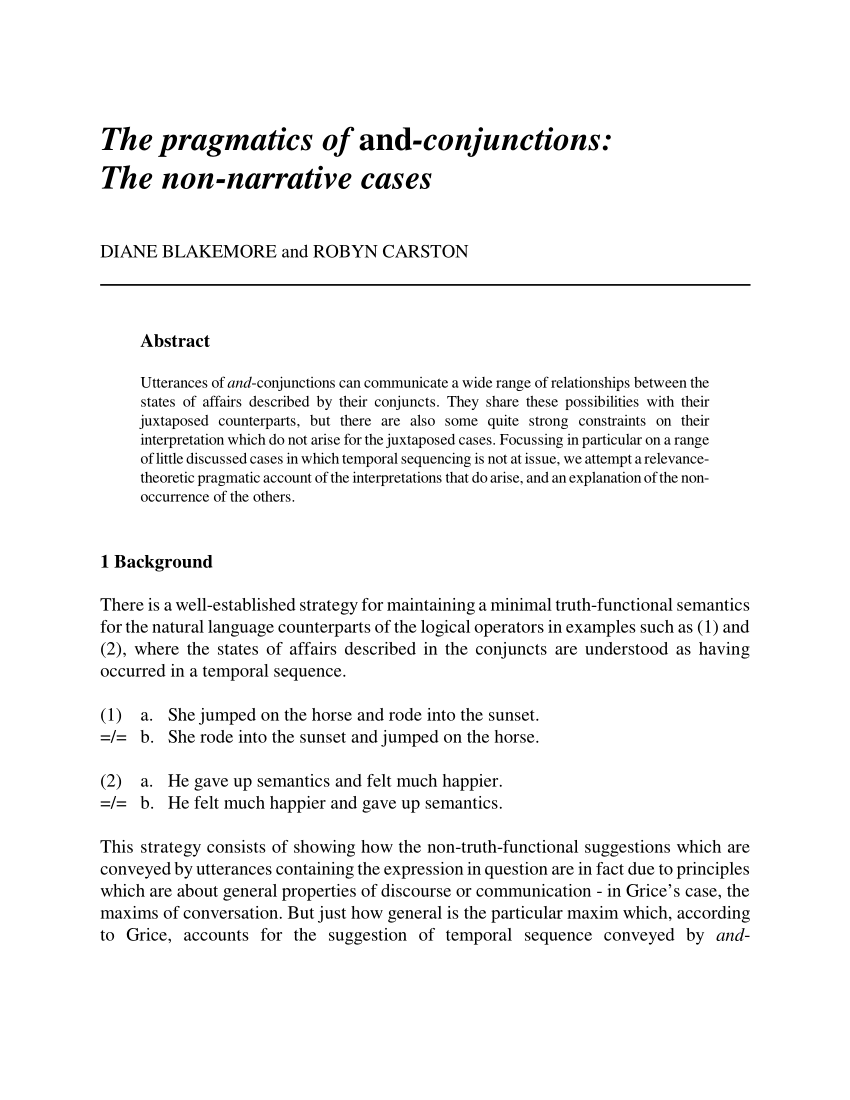 PDF) The pragmatics of and-conjunctions: The non-narrative cases