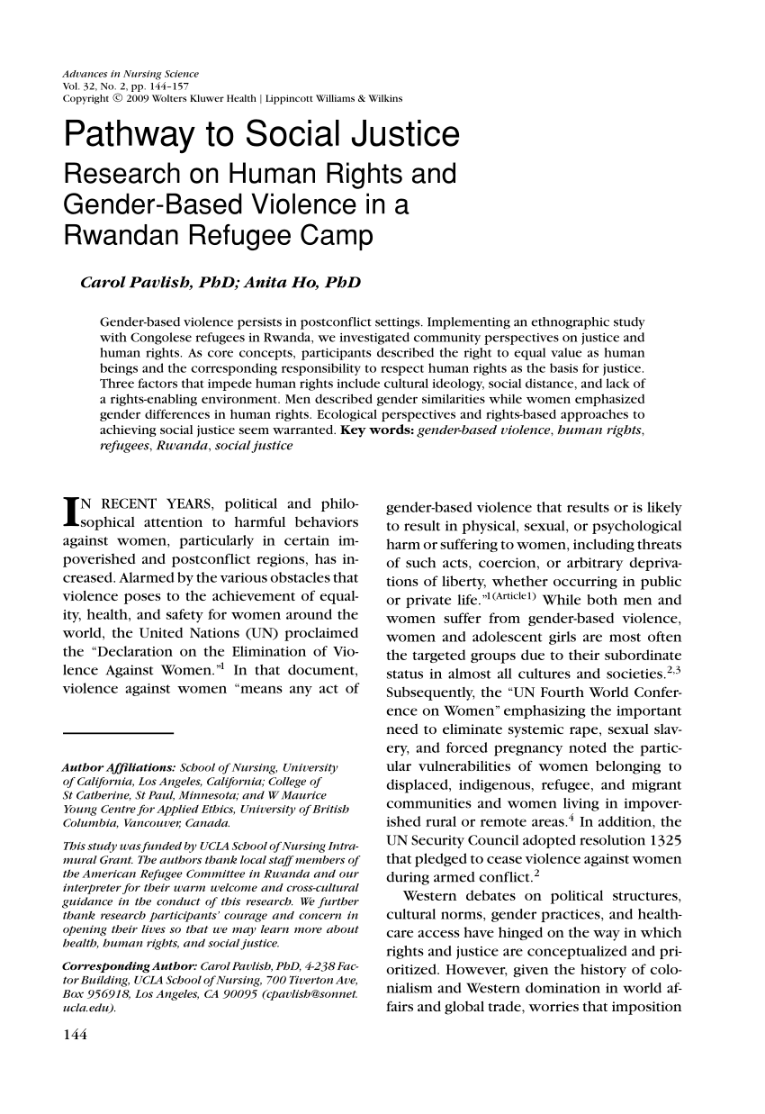 Pdf Pathway To Social Justice Research On Human Rights And Gender Based Violence In A Rwandan Refugee Camp