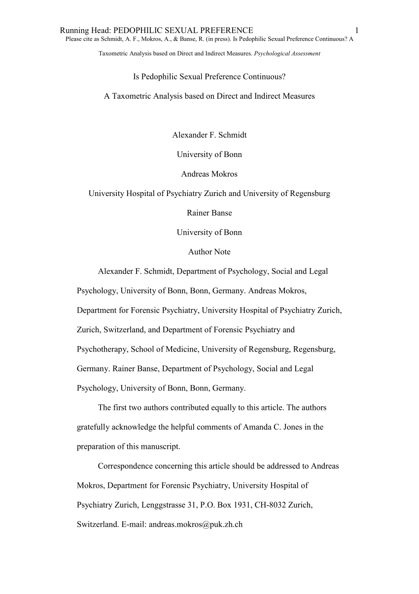 PDF) Is Pedophilic Sexual Preference Continuous? A Taxometric Analysis  Based on Direct and Indirect Measures