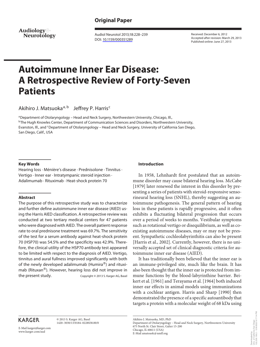 Pdf Autoimmune Inner Ear Disease A Retrospective Review Of Forty