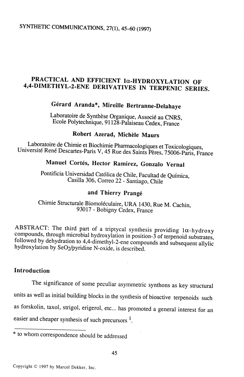 PDF) Practical and Efficient 1α-Hydroxylation of 4,4Dimethyl2Ene