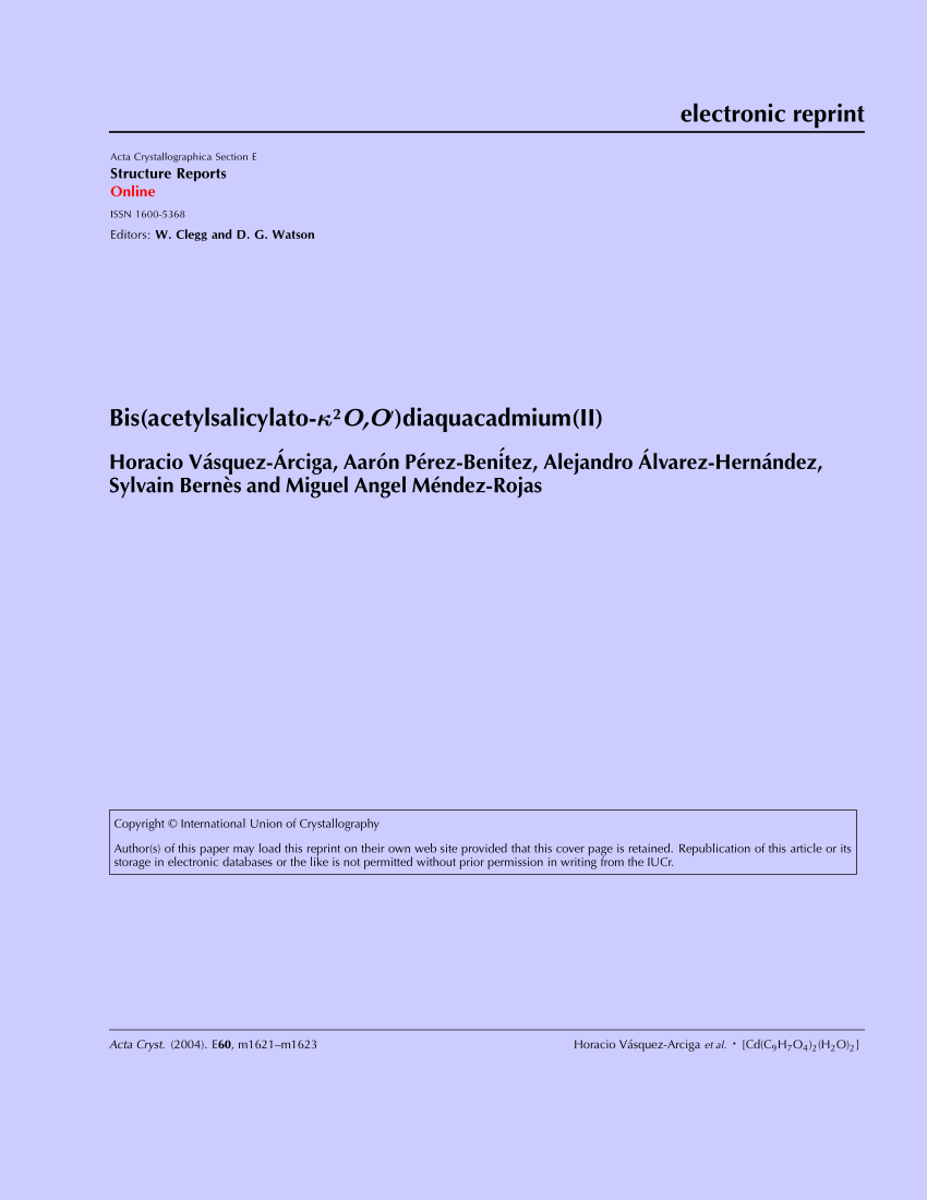 Pdf Di M Aspirinato Copper Ii A Redetermination