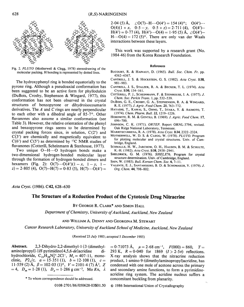 Pdf The Structure Of A Reduction Product Of The Cytotoxic Drug Nitracrine
