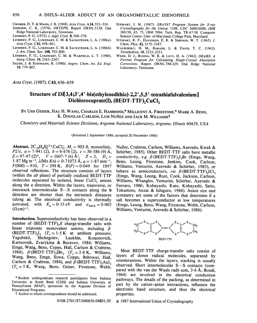 Pdf Structure Of Di 3 4 3 4 Bis Ethylenedithio 2 2 5 5 Tetrathiafulvalenium Dichlorocuprate I Bedt Ttf 2cucl2