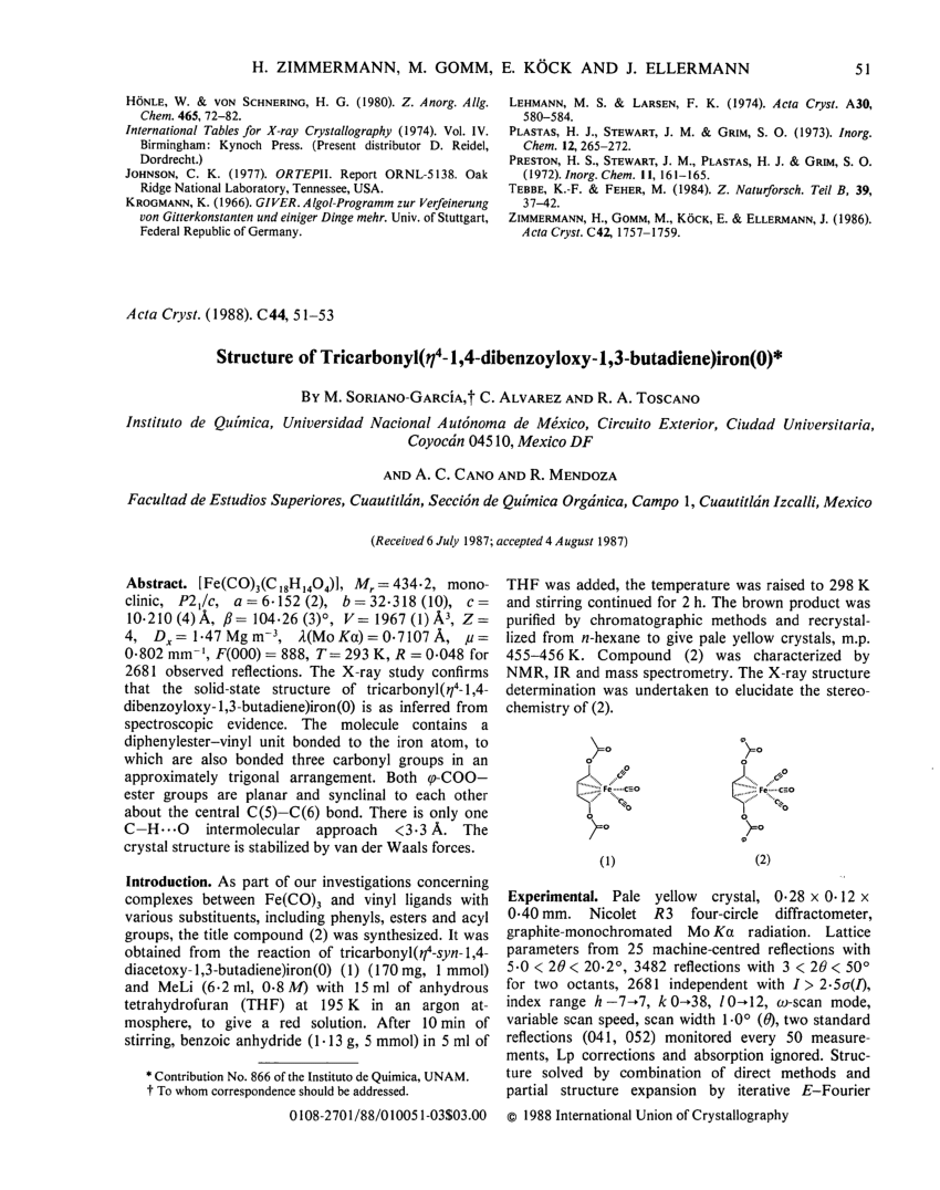 Pdf Structure Of Tricarbonyl H4 1 4 Dibenzoyloxy 1 3 Butadiene Iron 0
