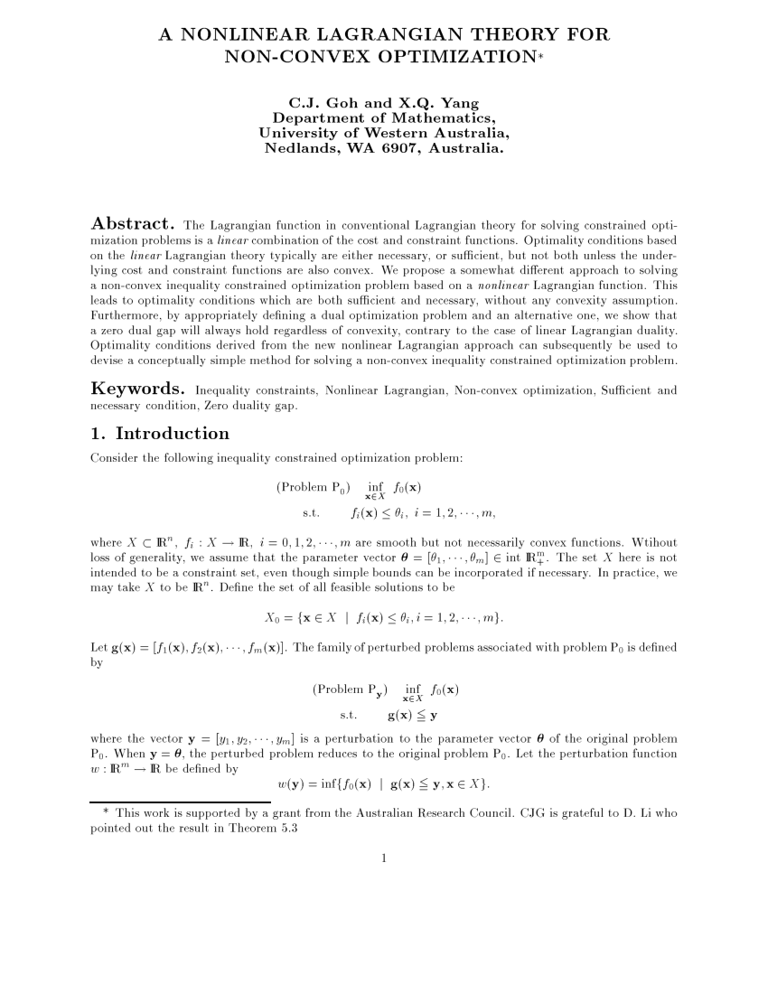 Pdf A Nonlinear Lagrangian Theory For Non Convex