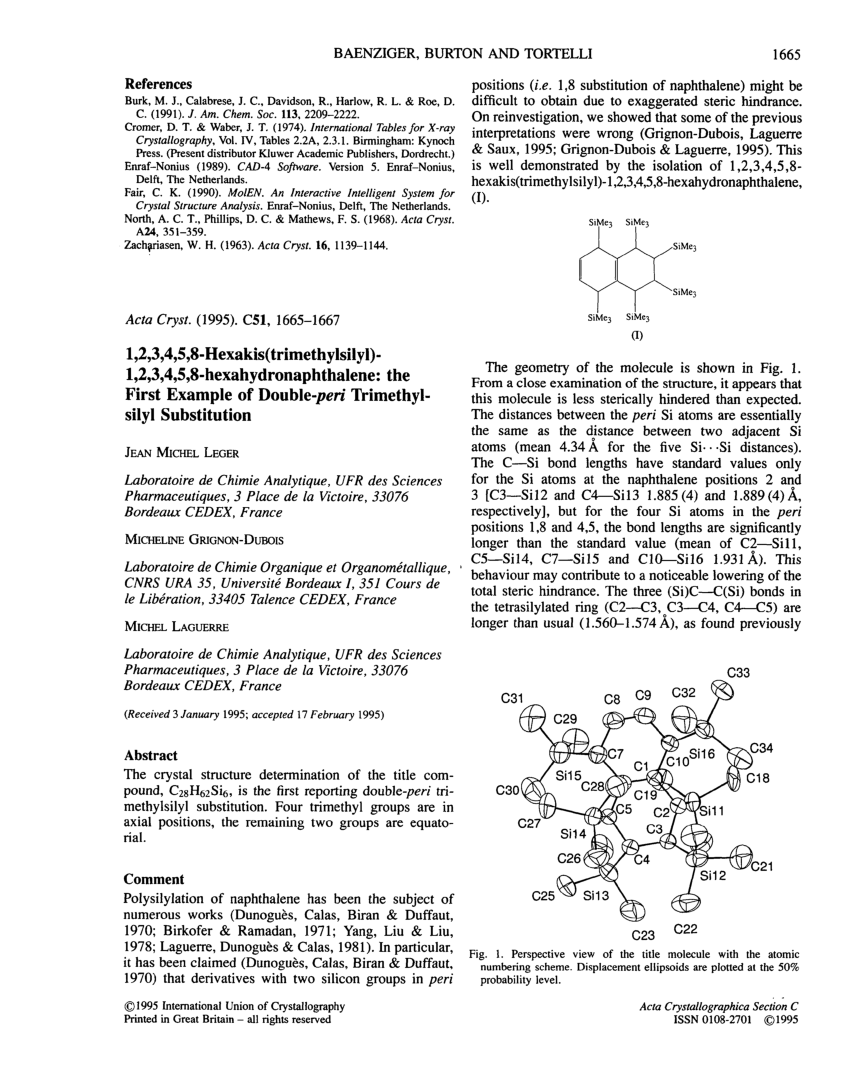 Pdf 1 2 3 4 5 8 Hexakis Trimethylsilyl 1 2 3 4 5 8 Hexahydronaphthalene The First Example Of Double Peri Trimethylsilyl Substitution