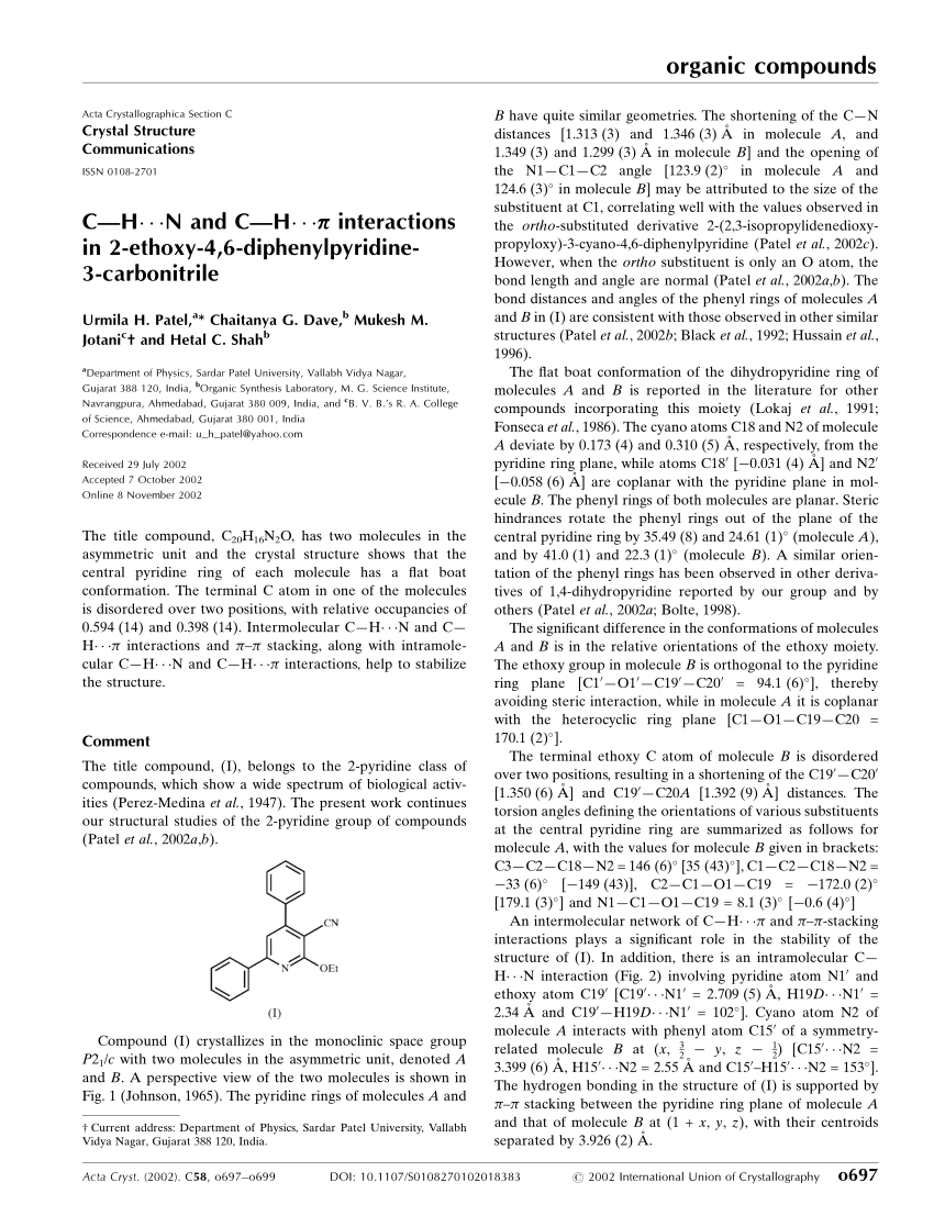 Pdf C H N And C H P Interactions In 2 Ethoxy 4 6 Diphenylpyridine 3 Carbonitrile