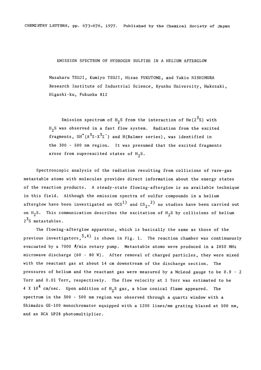 Pdf Emission Spectrum Of Hydrogen Sulfide In A Helium Afterglow - 