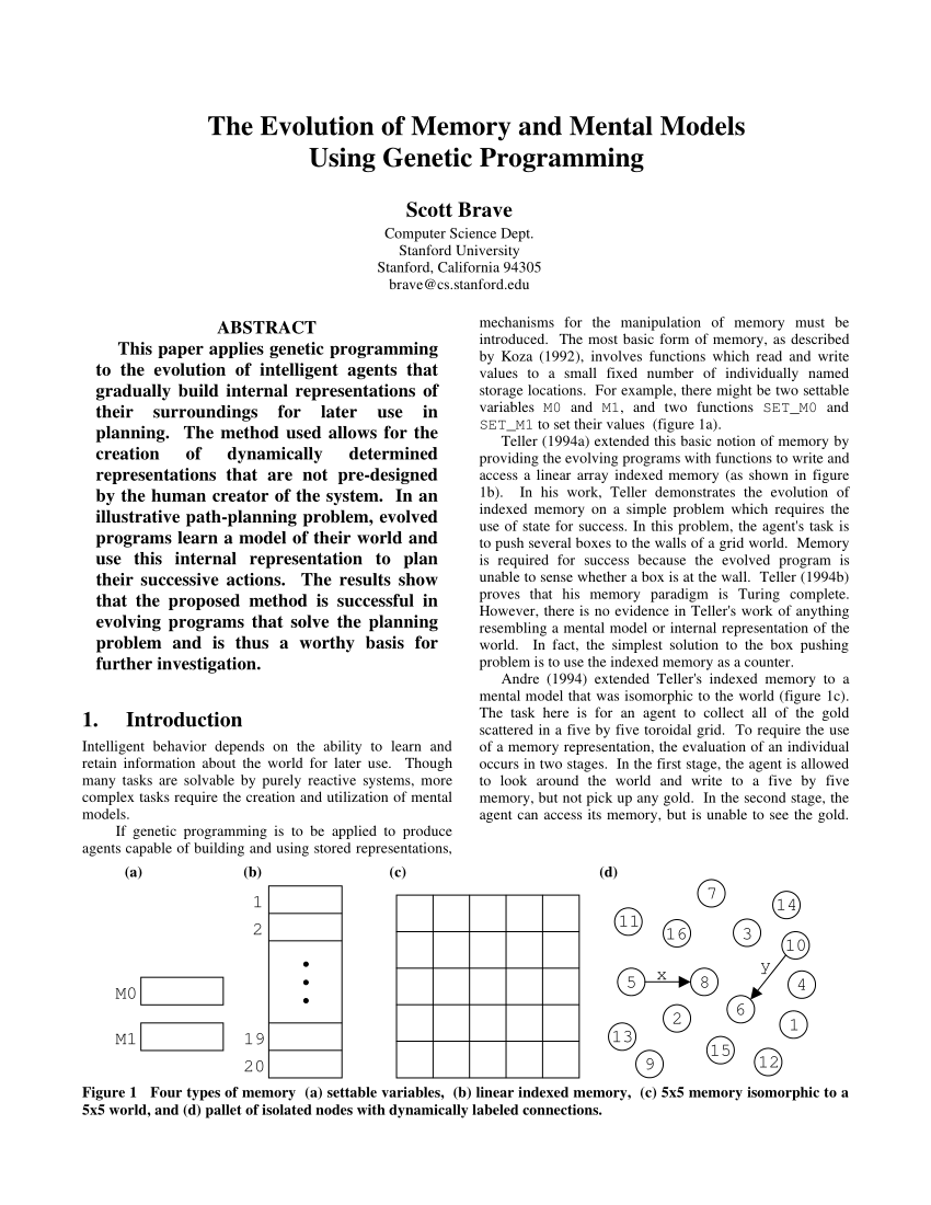 Pdf The Evolution Of Memory And Mental Models Using Genetic Programming