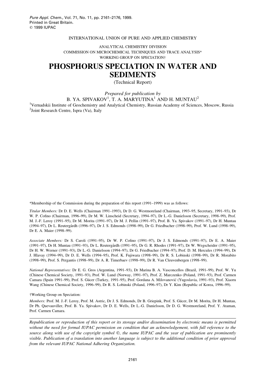 Pdf Phosphorus Speciation In Water And Sediments