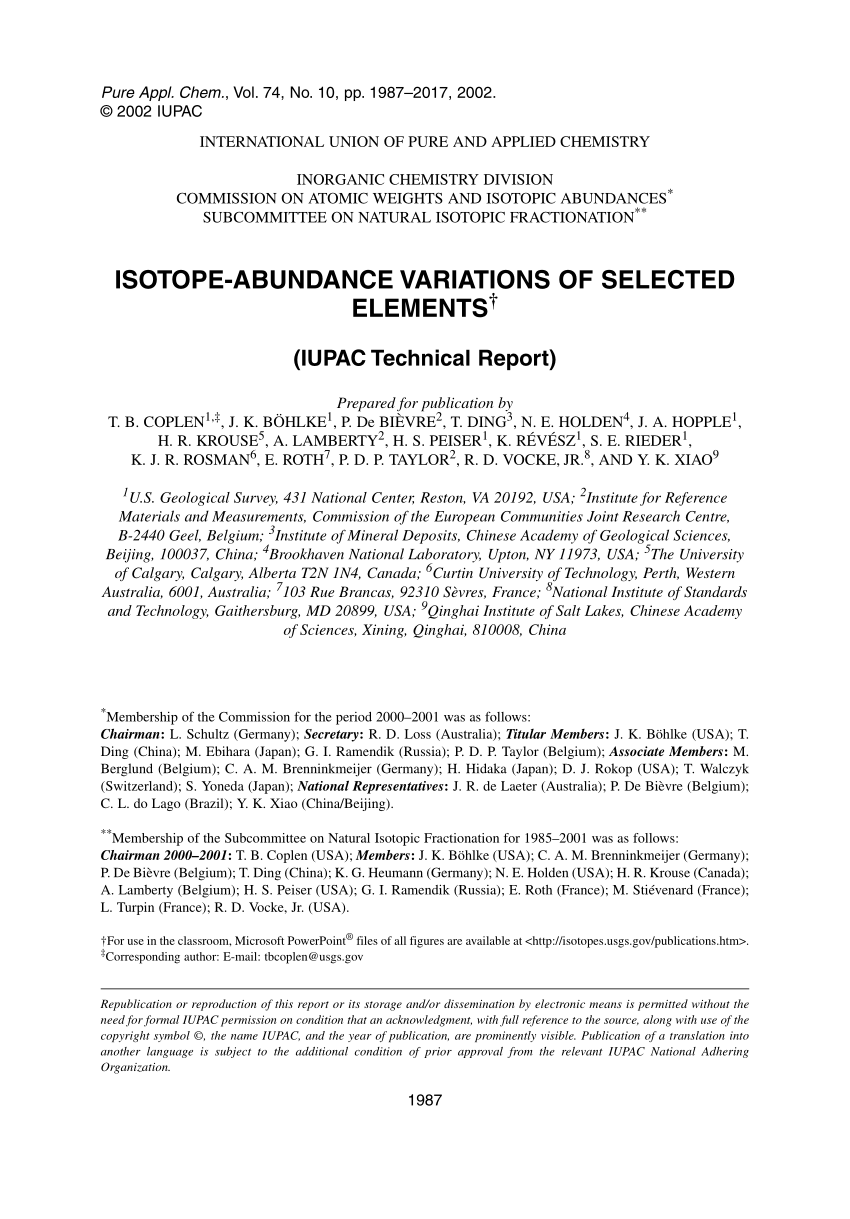 Pdf Isotope Abundance Variations Of Selected Elements Iupac Technical Report