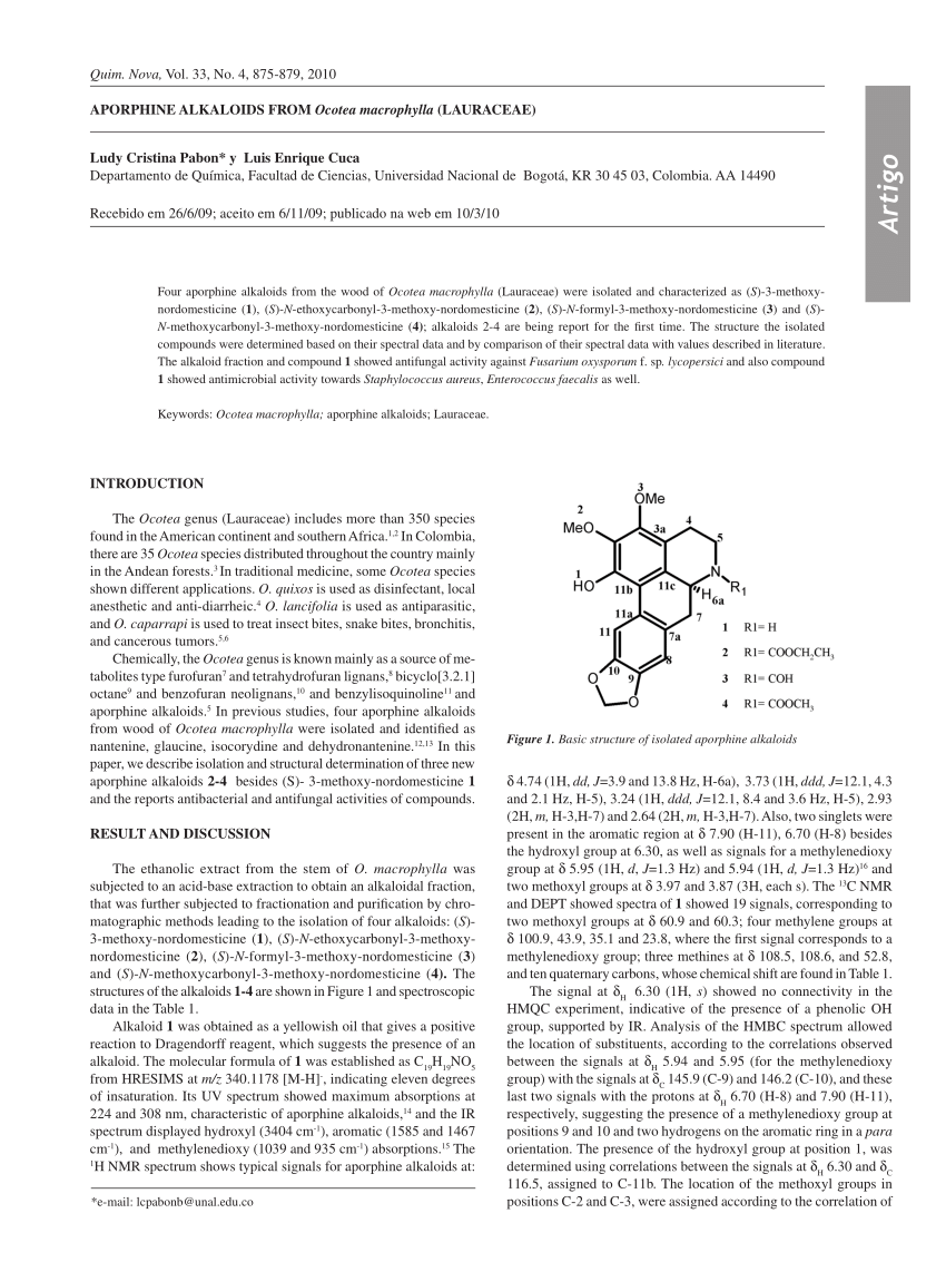 (PDF) Aporphine alkaloids from Ocotea Macrophylla (Lauraceae)