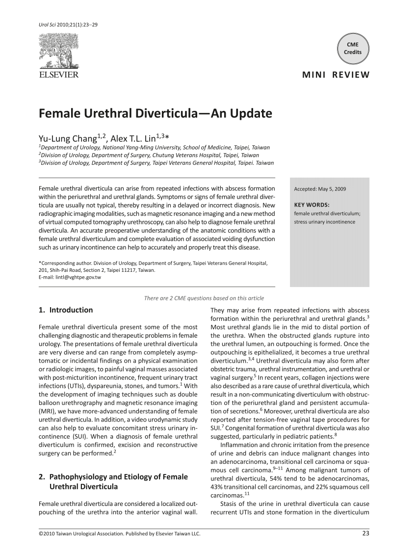PDF) Female Urethral Diverticulum: Diagnosis, Treatment and Outcome