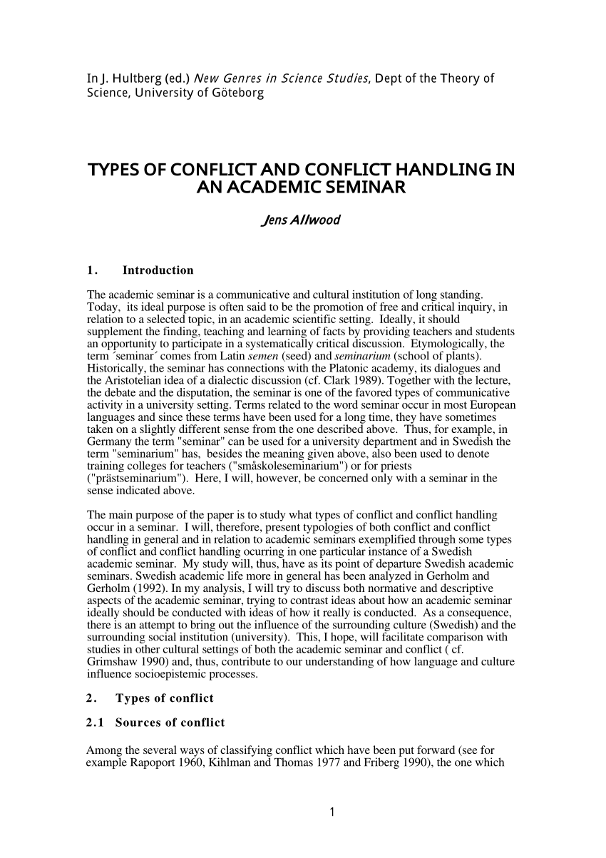 PDF) Types Of Conflict And Conflict Handling In An Academic Seminar