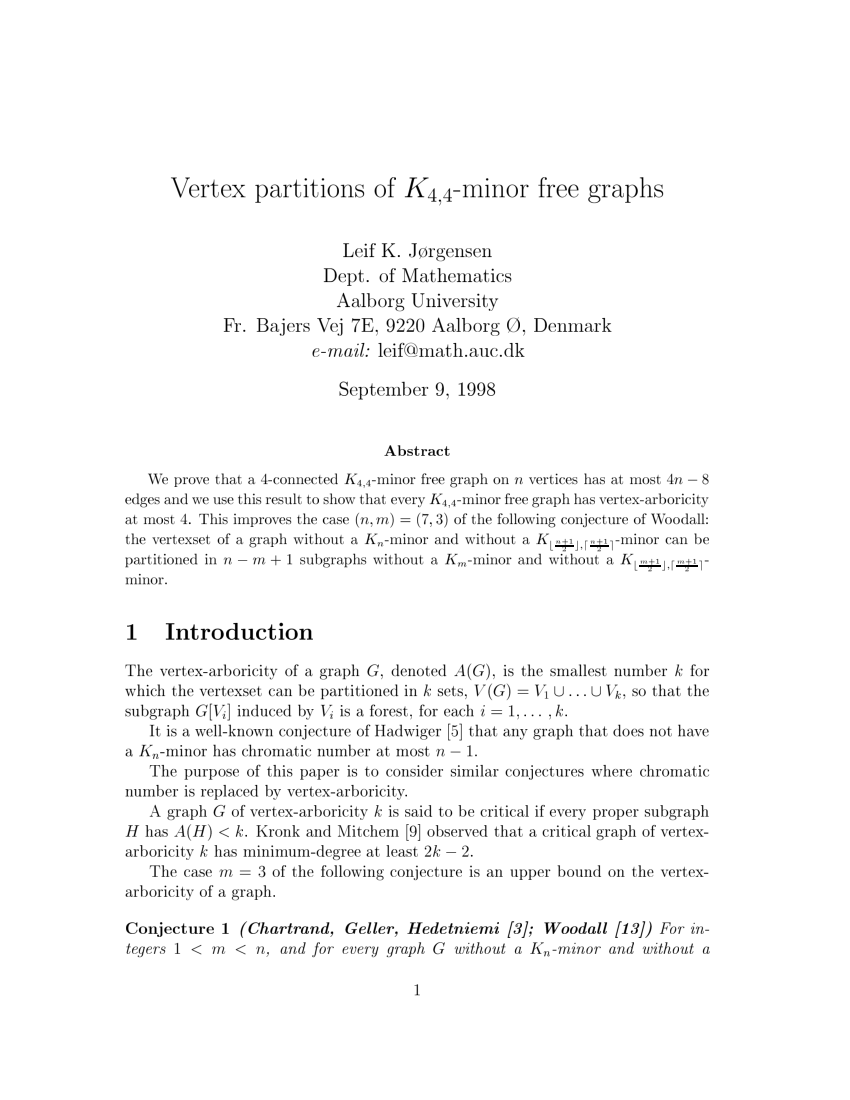 (PDF) Vertex Partitions of K4, 4Minor Free Graphs