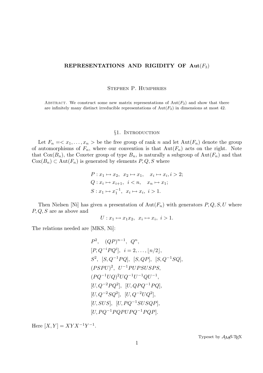 (PDF) Representations and Rigidity of Aut(f3)