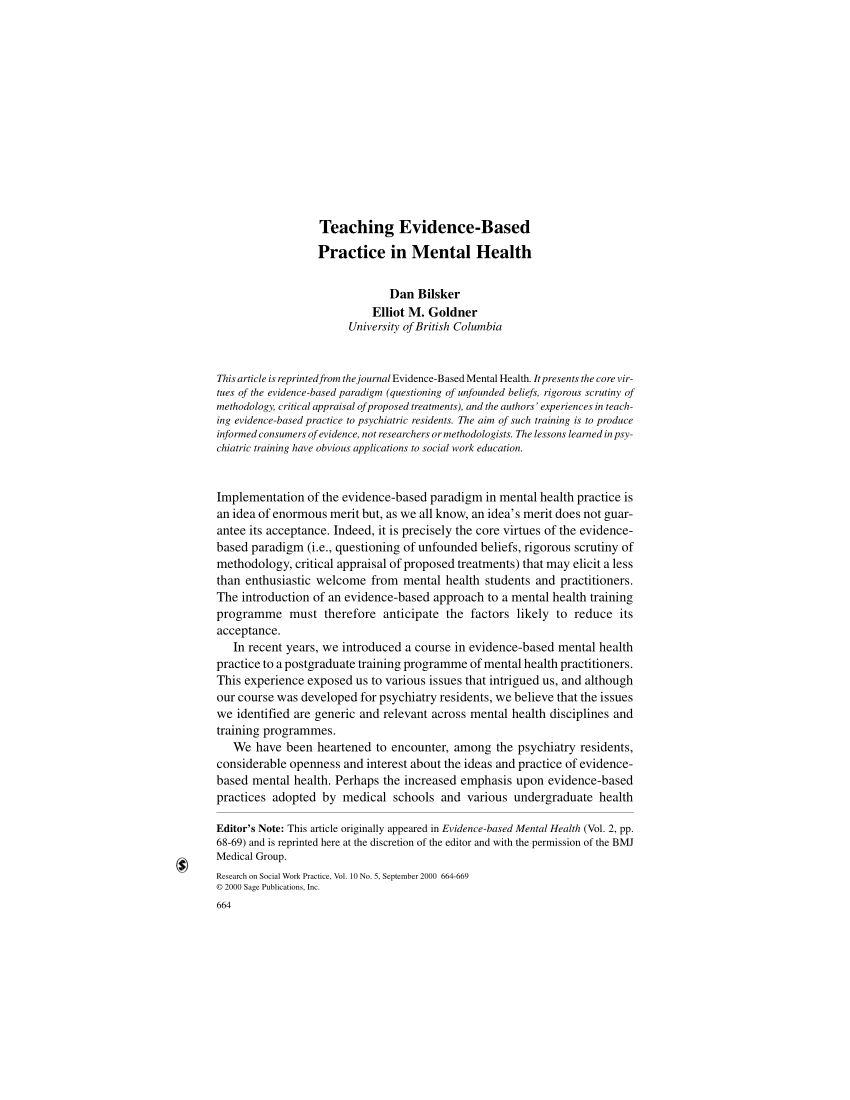 (PDF) Teaching Evidence-Based Practice in Mental Health