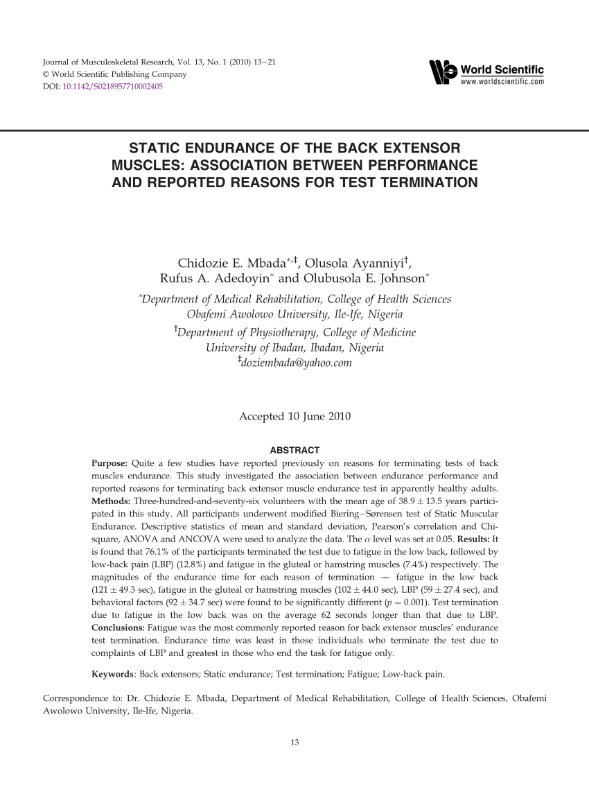 (PDF) Static endurance of the back extensor muscles Association