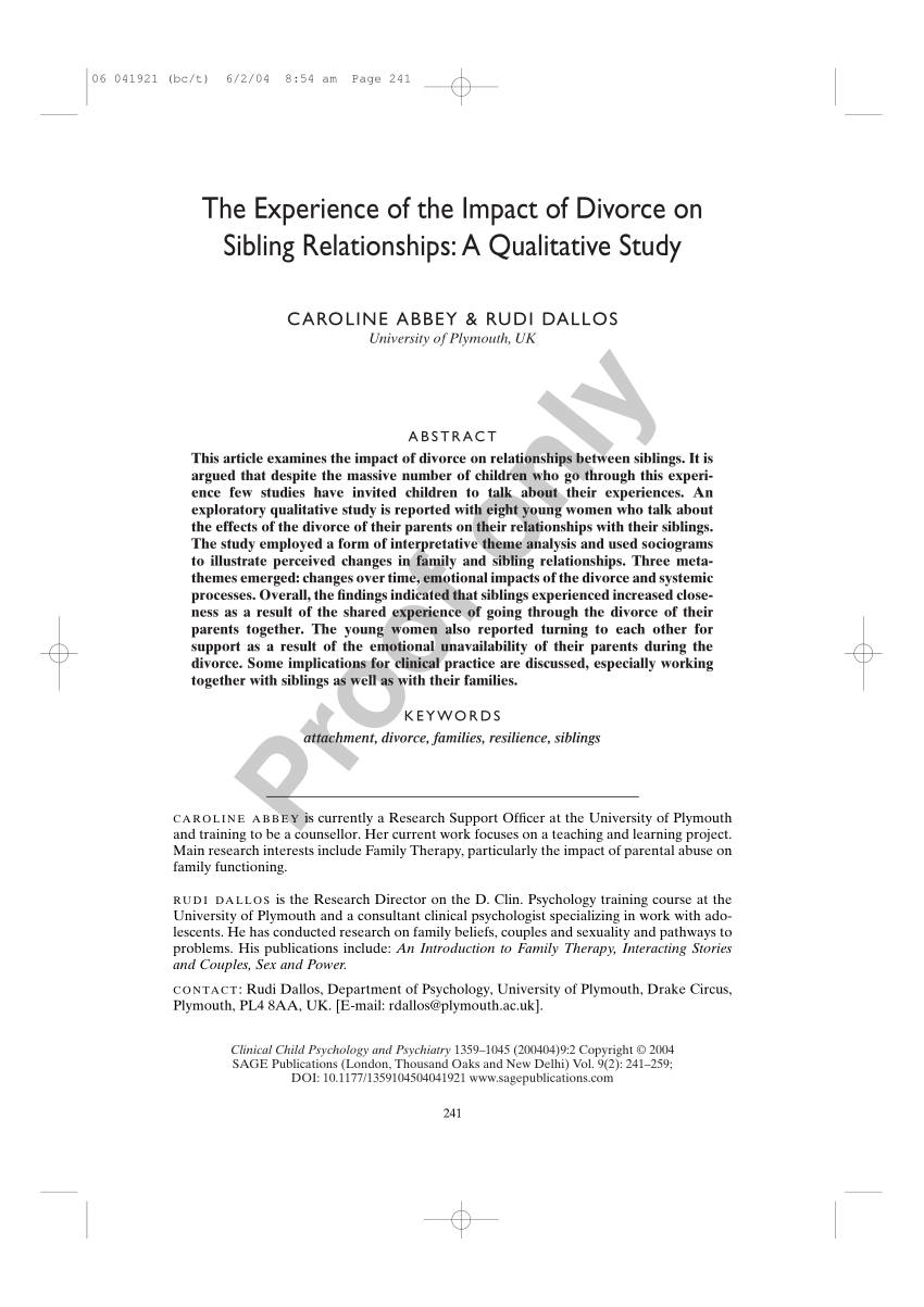 PDF) The Experience of the Impact of Divorce on Sibling Relationships: A  Qualitative Study