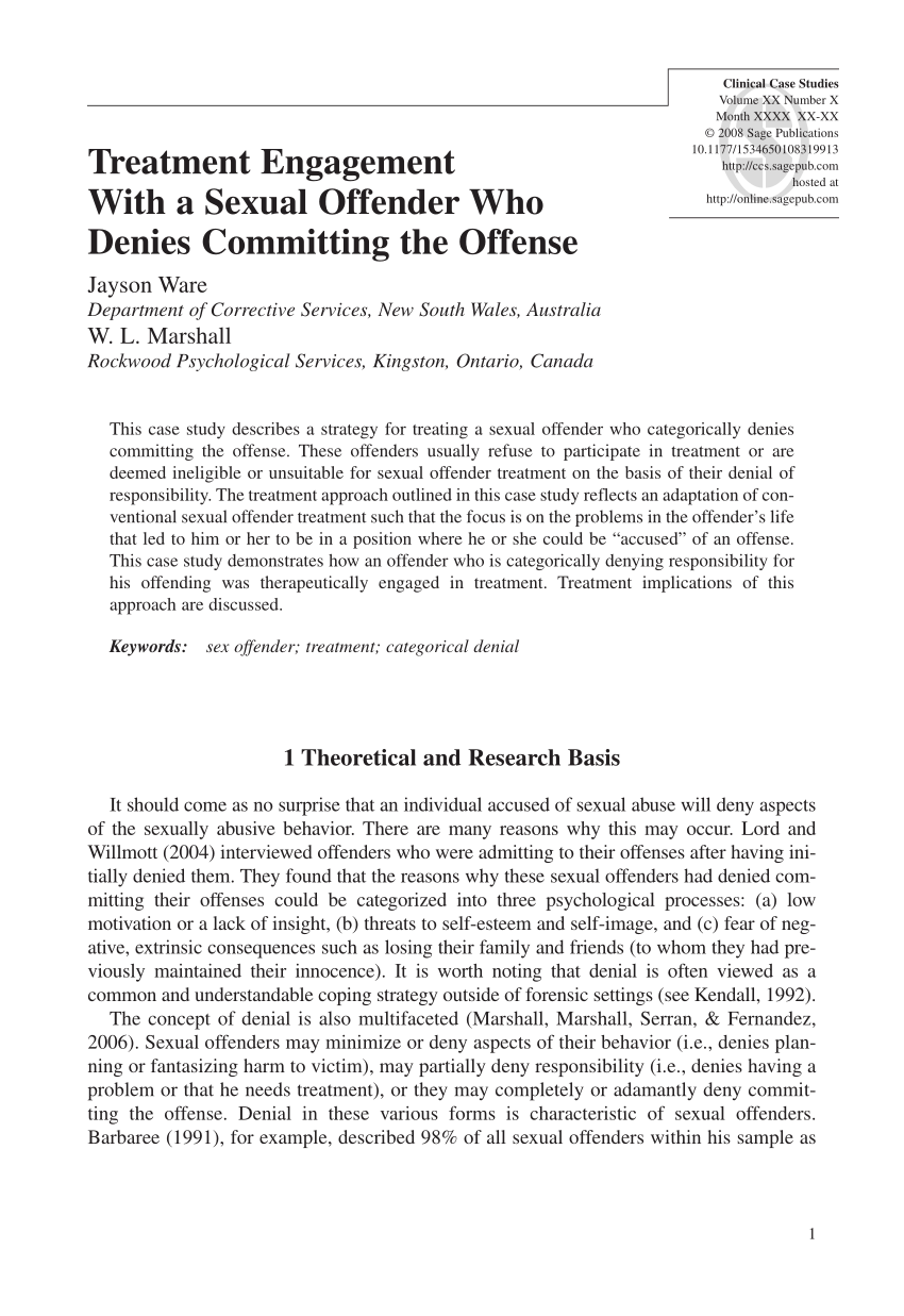 Pdf Treatment Engagement With A Sexual Offender Who Denies Committing The Offense 9206