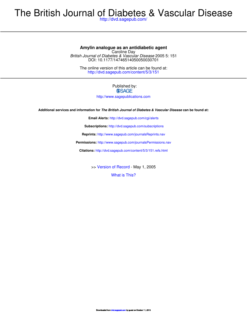 PDF) Amylin analogue as an antidiabetic agent