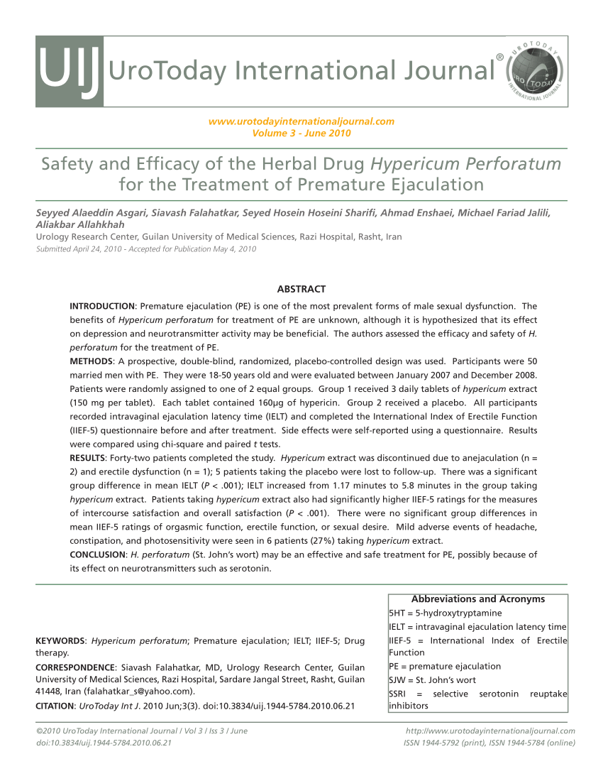 PDF Safety and Efficacy of the Herbal Drug Hypericum Perforatum