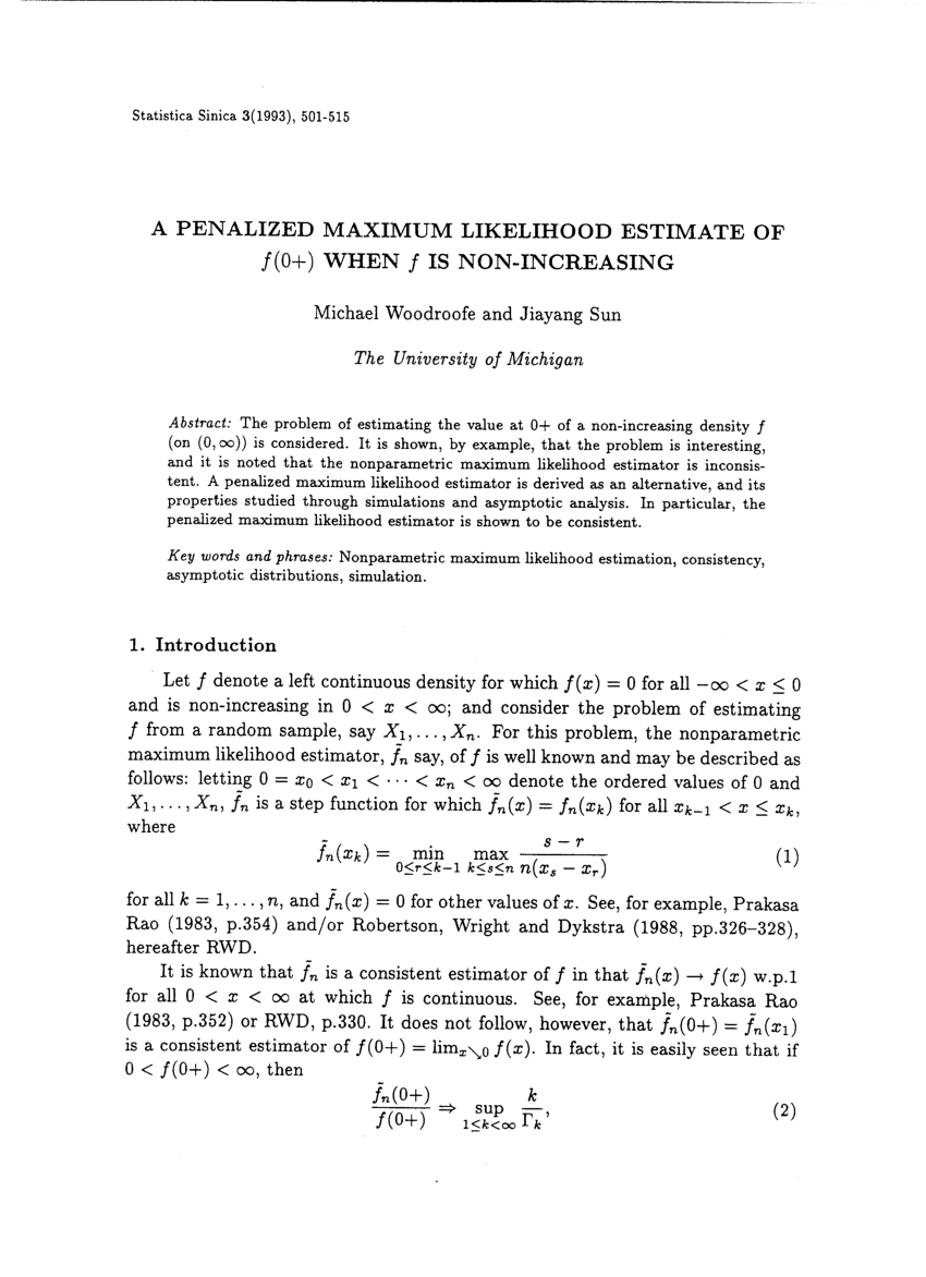 PDF) A penalized maximum likelihood estimate of f (0+) when f is