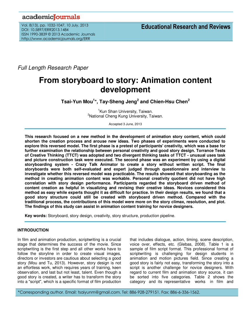 PDF) From storyboard to story: Animation content development