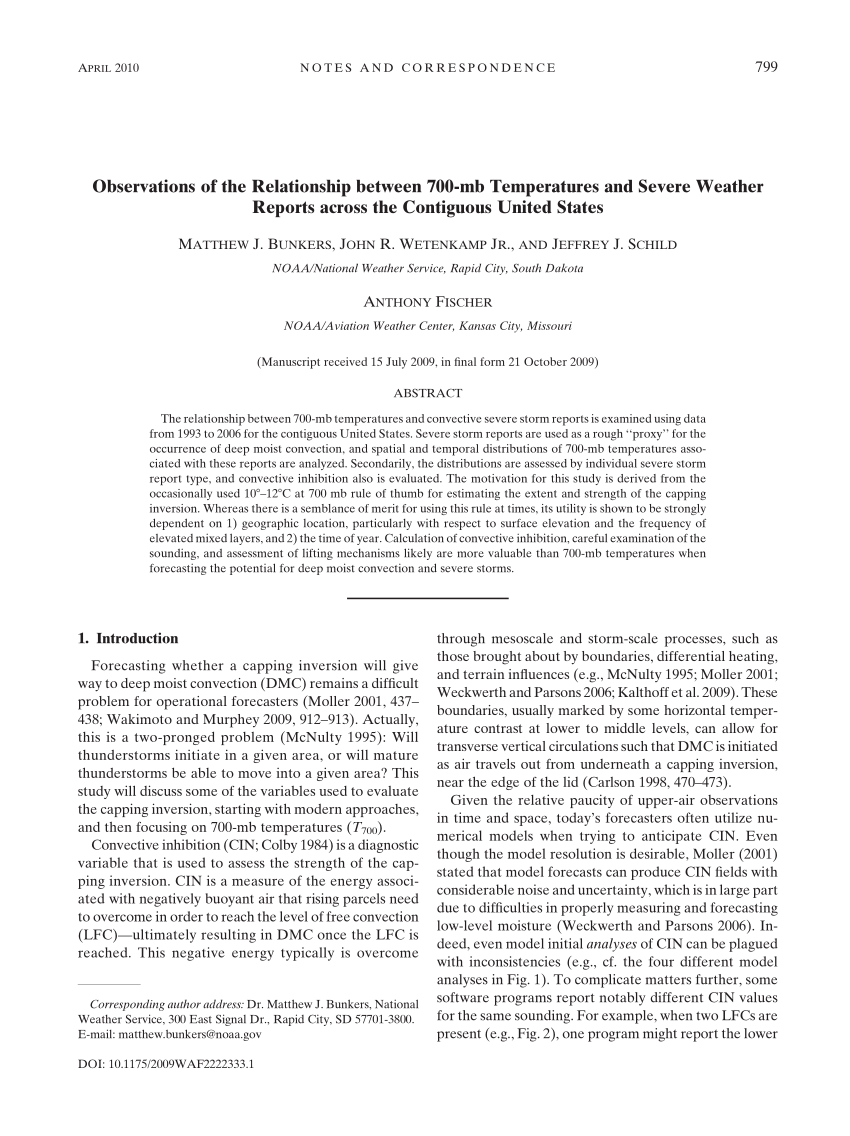 (PDF) Observations of the Relationship between 700-mb Temperatures and Sns-Brigh10