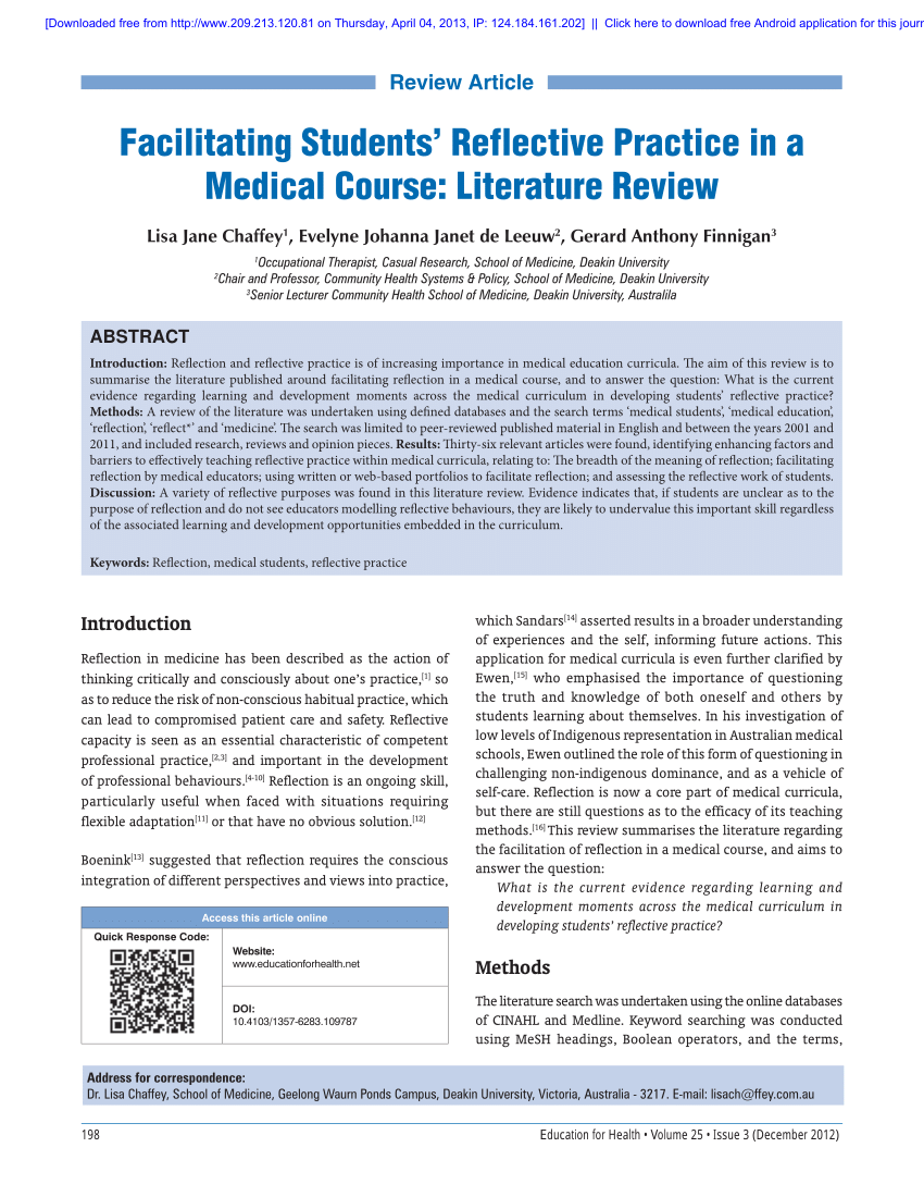 reflective practice literature review