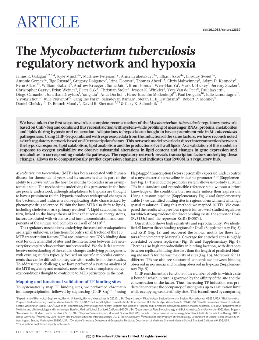 (PDF) The Mycobacterium tuberculosis regulatory network and hypoxia