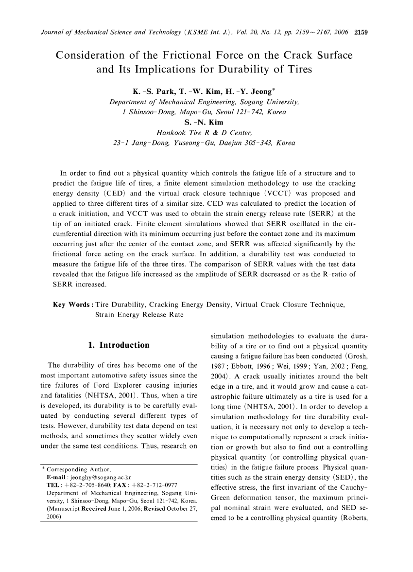 Pdf Consideration Of The Frictional Force On The Crack Surface And Its Implications For Durability Of Tires