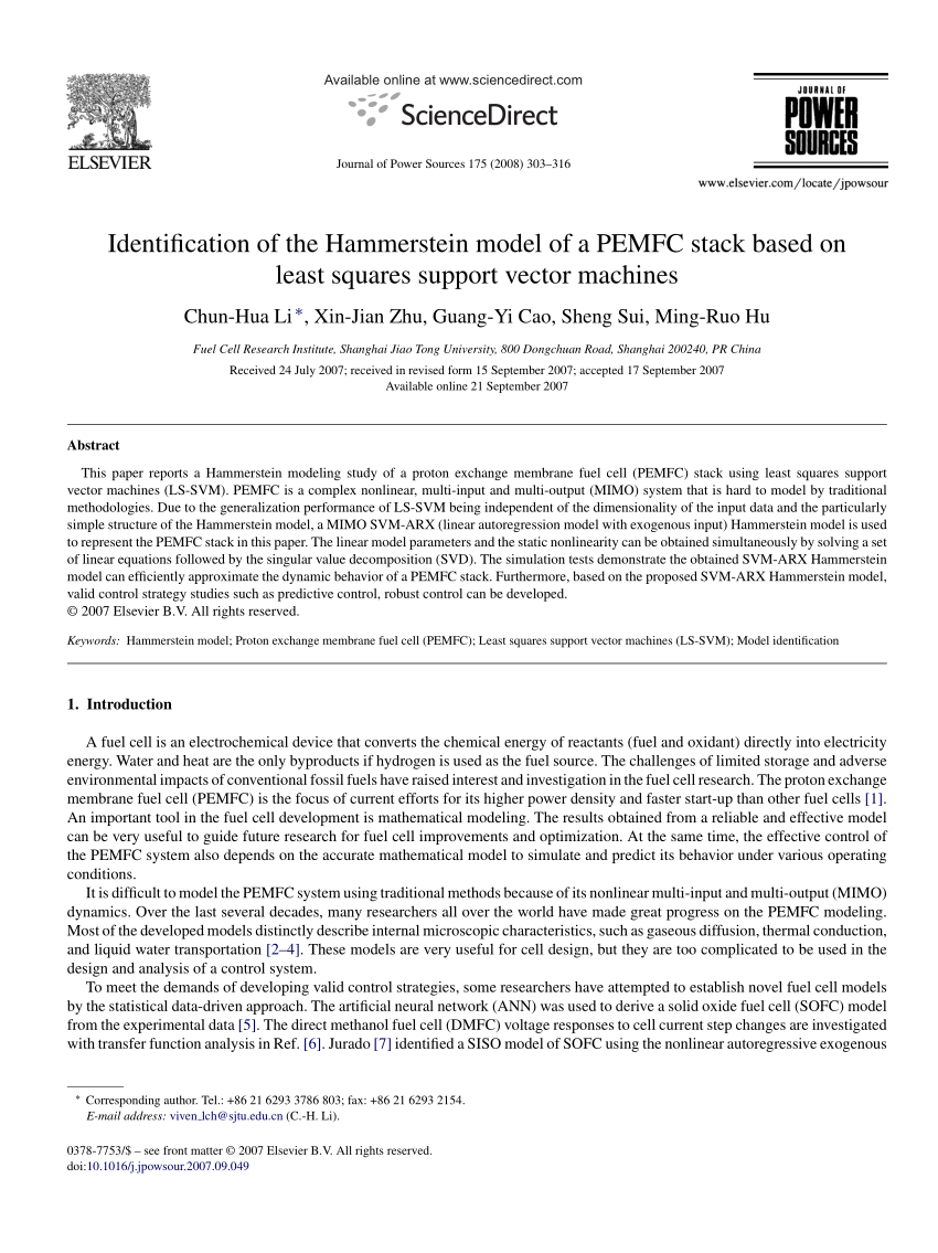 (PDF) Identification of the Hammerstein model of a PEMFC stack based on ...