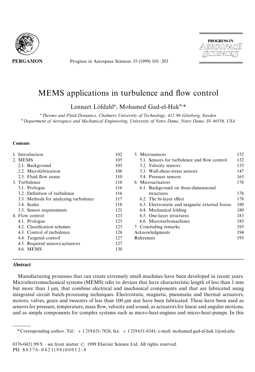 Pdf Mems Applications In Turbulence And Flow Control